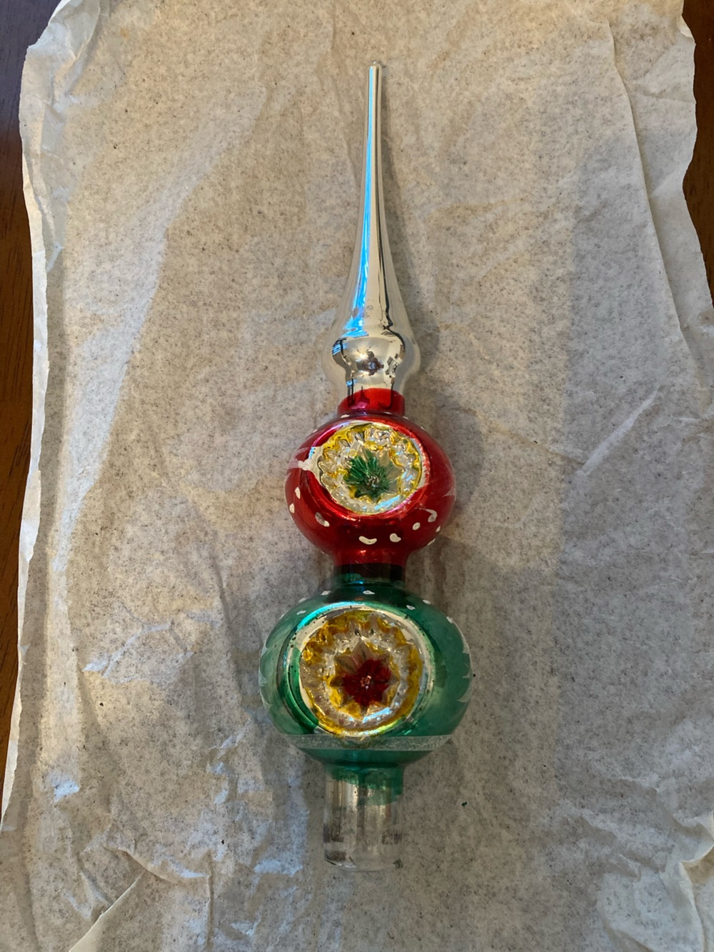 Vintage Glass Christmas Tree Topper in Red and Green